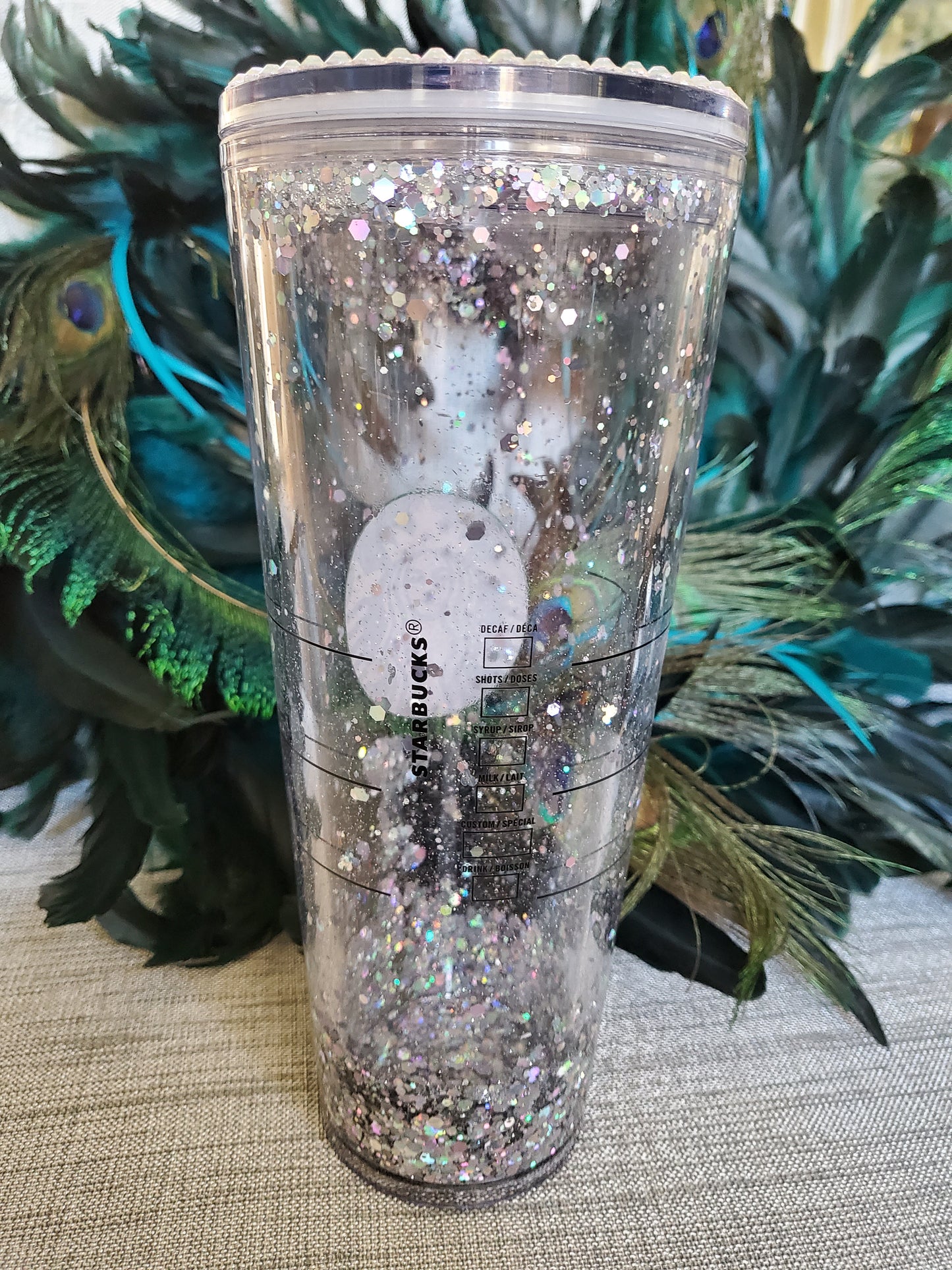 Snow Globe Double Wall Glitter Tumbler With Rhinestone Lid