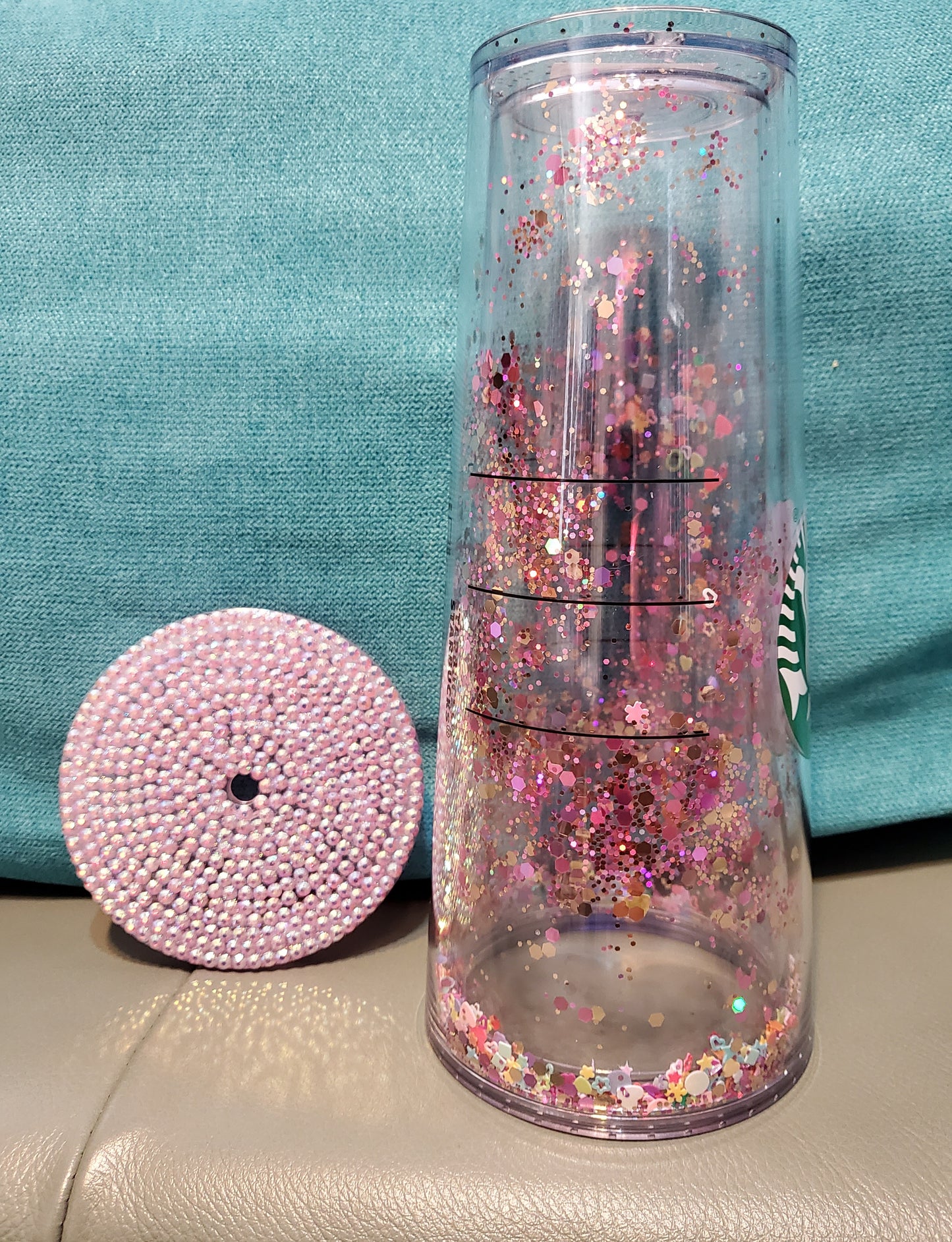 Venti 24oz Chunky Glitter Cold Cup Tumbler With Rhinestone Lid