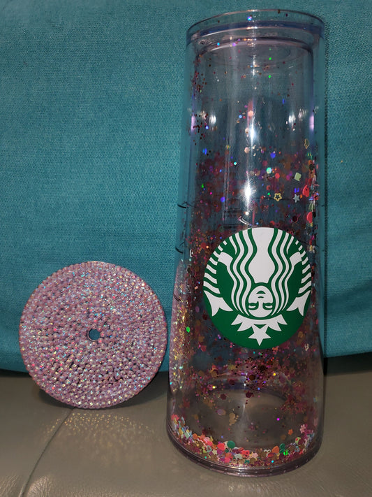 Venti 24oz Chunky Glitter Cold Cup Tumbler With Rhinestone Lid