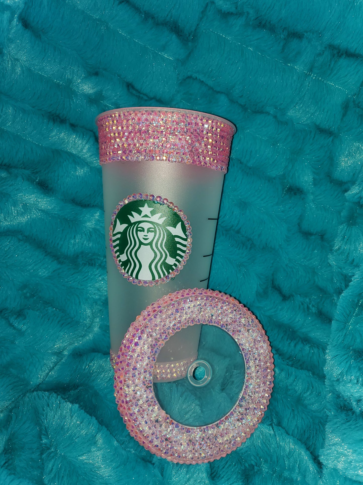 Pink Venti Cold Cup Tumbler With Rhinestones, Lid, Reusable Straw