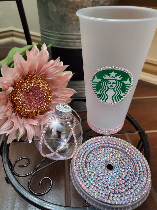 Pink Venti Cold Cup Tumbler With Rhinestones, Lid, Reusable Straw