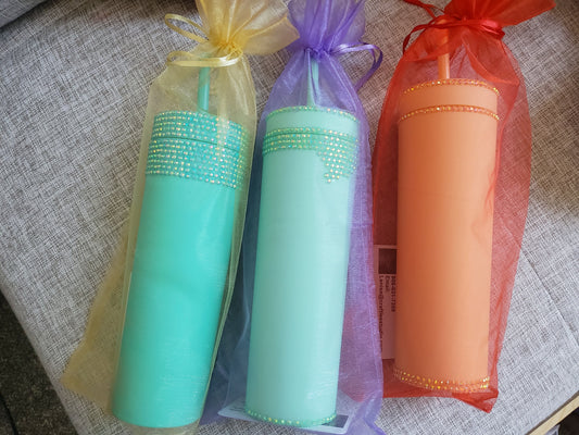 Rhinestone Matte Skinny Tumbler 16 oz