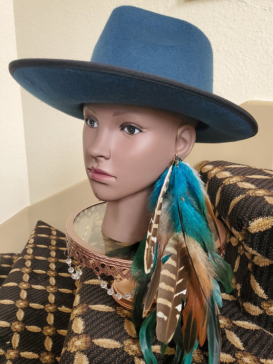 Teal Multi Feather Ear Cuff